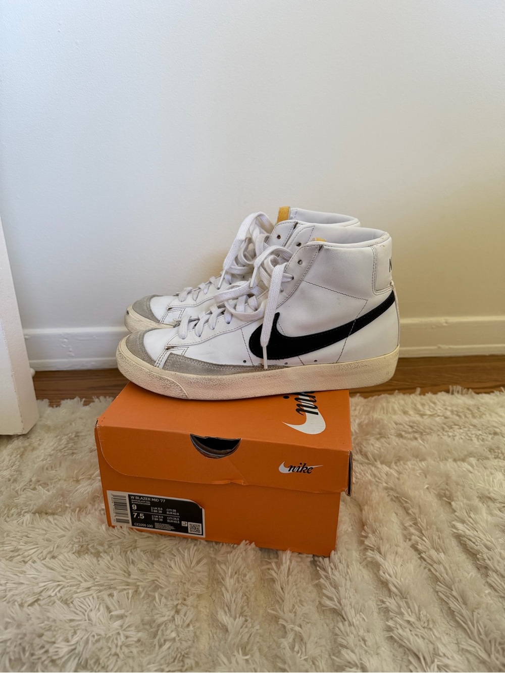 Nike Blazer Mid White with Black Swoosh and Gray Accents